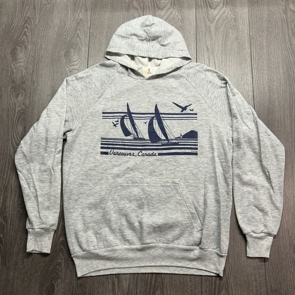 Vintage 80s Vancouver Canada Sailboat Large Hoodie Gray Teepee Handicrafts